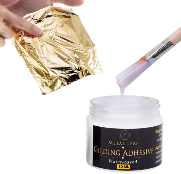 ask vark wala 8x8cm|100pc| Gold Foil Sheets + 50ml Adhesive Glue| for Arts Craft