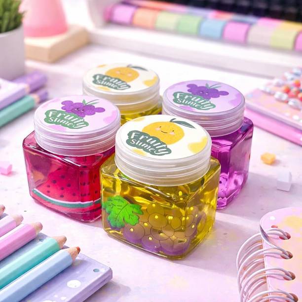 Zesto Slime (Pack of 4) with Toy, Art kit for Boys Girls Kids (Fruity Yellow & Purple)