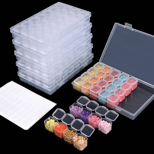 LUXONIX 28 Grids Bead Storage Box | Adjustable Jewelry Organizer | Craft & Nail Art Case