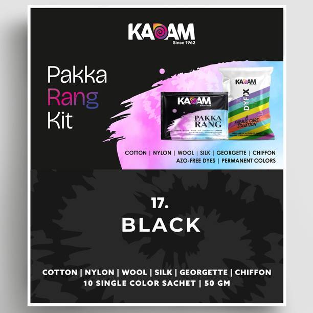 KADAM Fabric Dye , Shade 17 Black, Pack of 10 Single Color Pouches