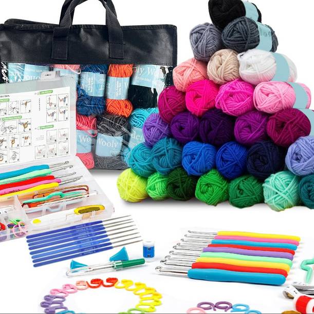 Qroof 113 Piece Crochet – Yarn 24 PCS Crochet Accessories Set Hooks, Knitting Needles