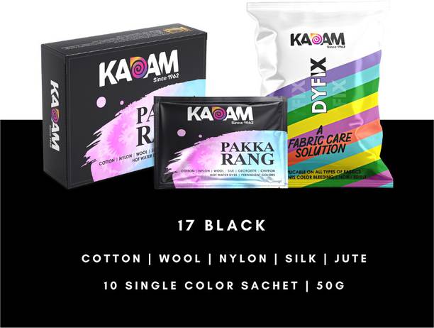 KADAM Fabric Dye , Shade 17 Black, Pack of 10 Single Color Pouches