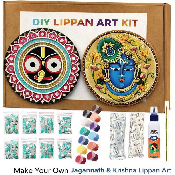 decordial shrinathji lippan art kit with art kit colour and decorative gold mirrors