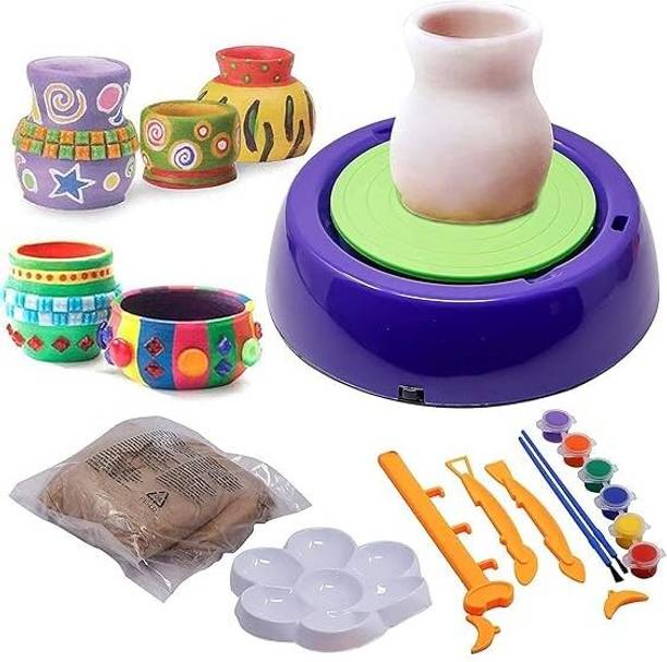 Nexteesh Battery Operated Pottery Wheel Game Set with Colors and Stencils for Kids