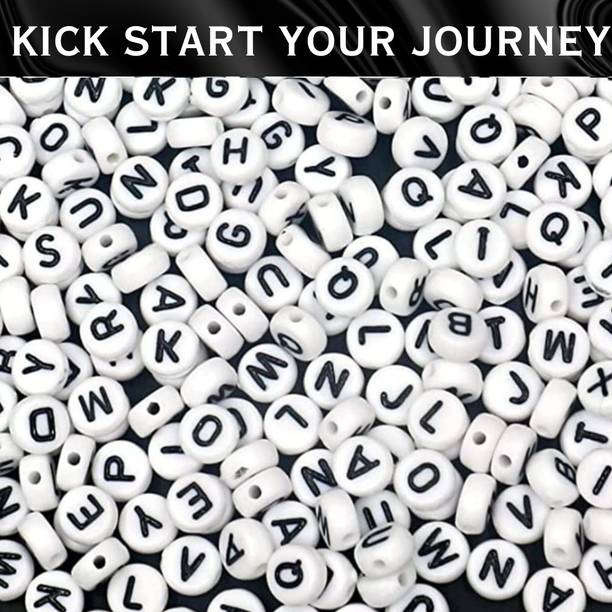 Qroof White Round Acrylic Alphabet Letter A-Z Cube Beads Jewelry Making, Bracelets