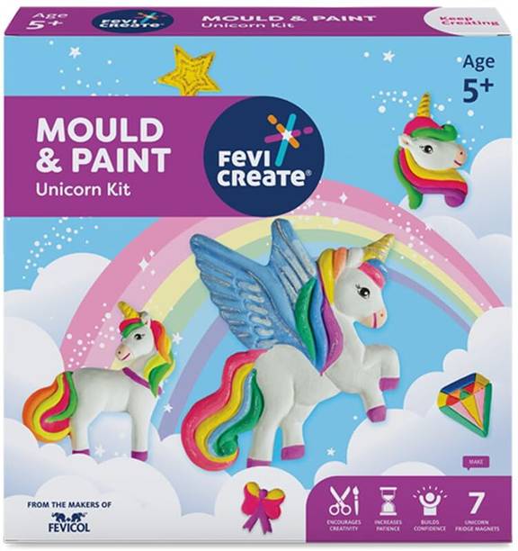 Fevicreate Mould & Paint Unicorn Kit, Creates Fridge Magnets, Screen-Free Enagement 5+ Yrs