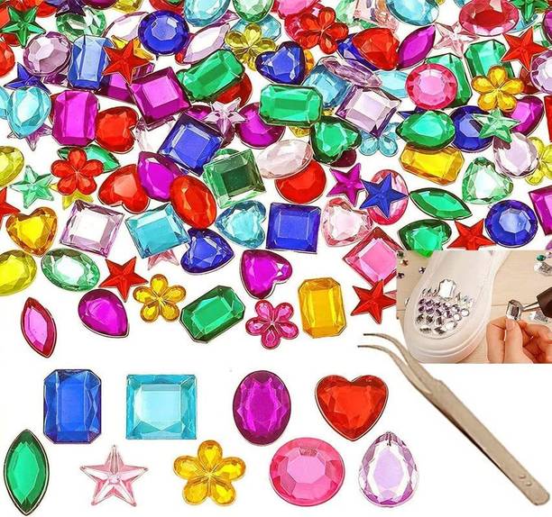 DIY Crafts 15 Pcs, Random Sizes, Gems Jewels Acrylic Flatback Rhinestones Gemstone for Arts