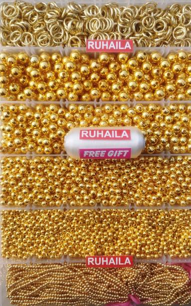 RUHAILA 2.5+4+6+8+10 MM GOLDEN BEADS+RING TOTAL 5500 PCS +FREE NYLON THREAD -ART CRAFT