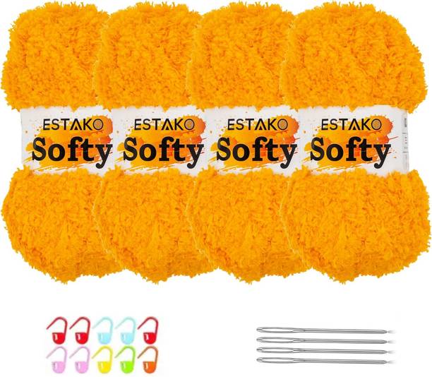 Qroof 4 Yellow Balls 30 gm each Mercy Plus Crochet Soft Fluffy Fur