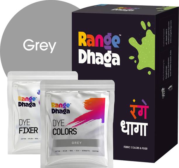 rangedhaga Fabric Dye Color, Shade of Grey | Pack of 5 Single Pouches and Dye Fixer