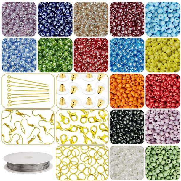 Qroof Seed Beads + Off White Pearl Beads + Jewellery Making Kit - Bead Craft