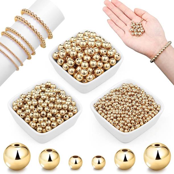 Qroof 1200 Pieces Beads Round for Stackable Bracelet Jewelry Craft Making (Gold)
