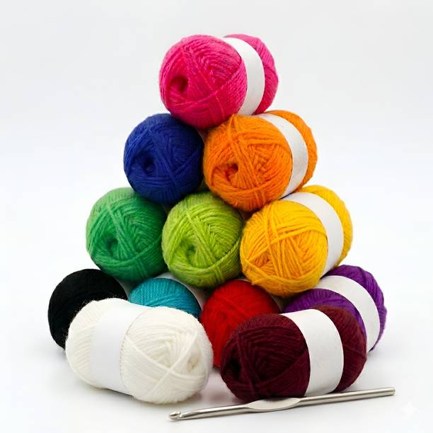 Clezaro Multicolor Wool Yarn Set for Knitting & Crochet, 12 Rolls x 12g Soft Wool Thread