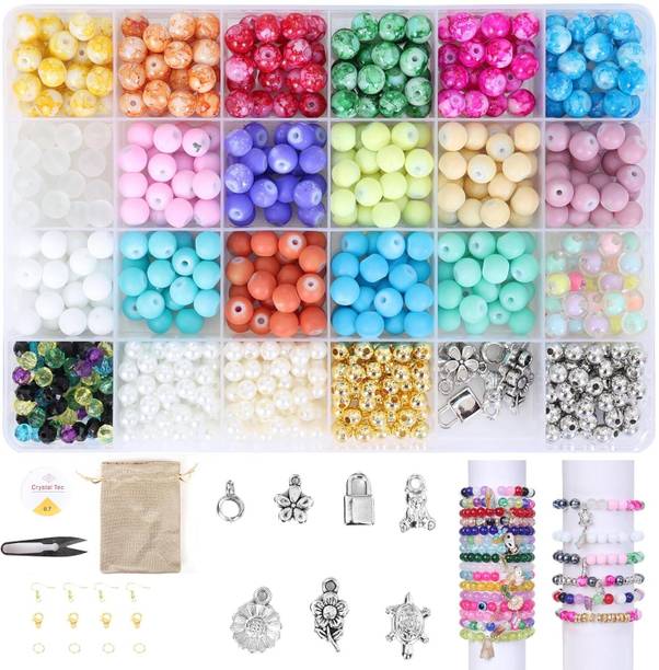 ambitieux DIY mix pearl Glass beads Bracelet Making Kit with 7 silver charms