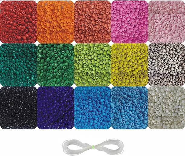 INDIKONB Opaque Seed Beads 6/0 4 mm for Jewellery Making Material for Earring , Necklace , Bracelet Jewelry Making Set for Girls and Women - includes Opaque and Neon Small Multicolor Seed Beads - 15 C