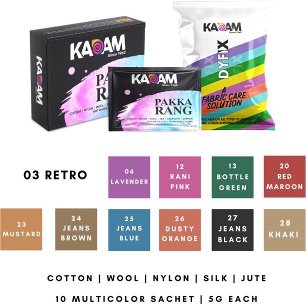 KADAM #3 Retro, 10 Shades Multicolor Fabric Dyes