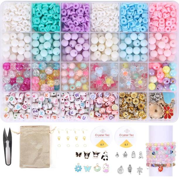 ambitieux DIY 1000+ Clay with 8mm matt and double shade Bracelet Making Kit with 8 charms