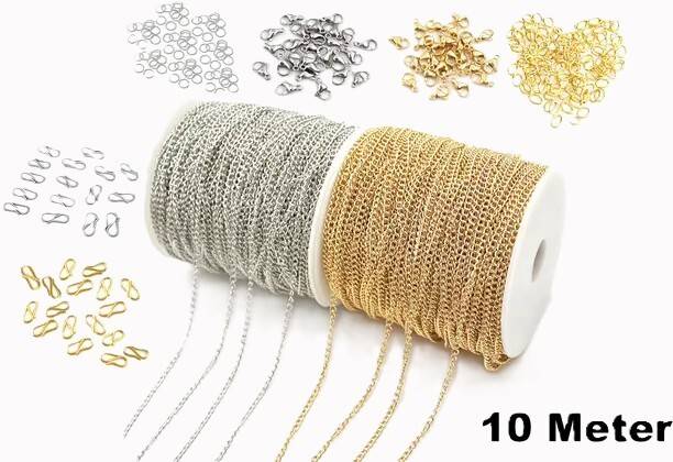 kk trading silver-golden-link-chain-10-mtr-each-jump-ring-lobster-round-original
