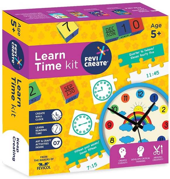 फेविक्रिएट Learn Time Kit,7 Exciting Puzzles, Games, Art & Craft Activities for Kids 5+ Yrs