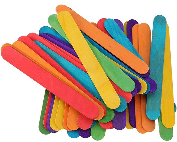 Neel 100 Pcs Colorful Wooden Stick Colored Wooden Ice Cream Sticks Popsicle Sticks