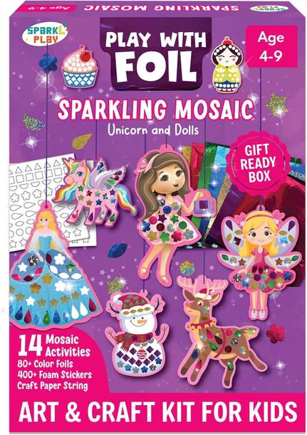 SparkLPlay Foil Coloring Art & Craft kit. Princess, Unicorn & Dolls, Foil Mosaic, Ages 4-12