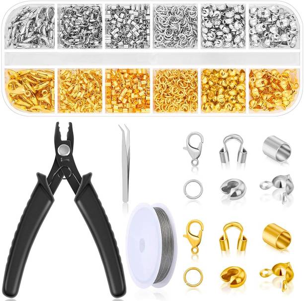 sannidhi 1200Pcs Crimp Beads for Jewellery Making Kit, Includes Gold Silver Bracelet