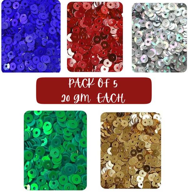 Qroof Multicolour Sequin/Sequence 4mm - Pack of 5 Shiny Crafts, DIY, Sewing