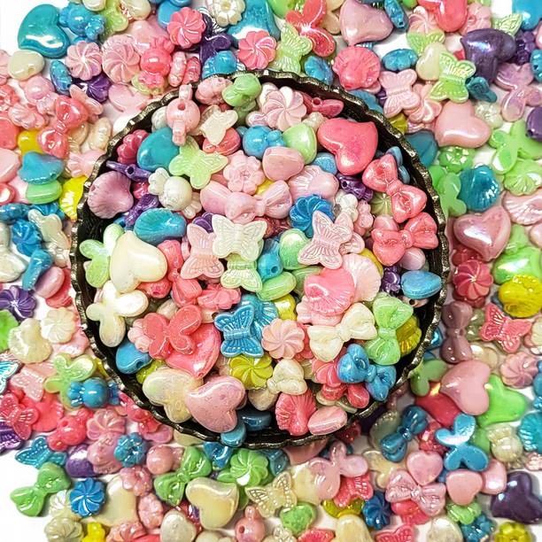 INDIKONB Heart Shape Acrylic Beads for Kids Craft, Multicolour