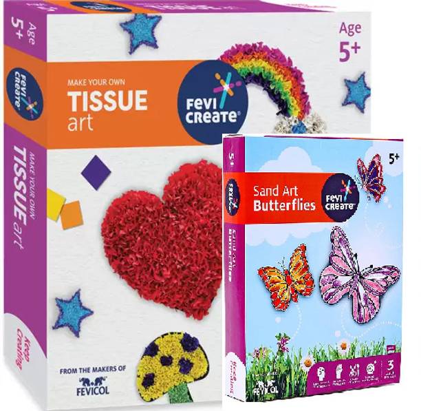फेविक्रिएट Tissue Art & Butterfly Sand Art Kit, easy to do for Kids 5+ yrs