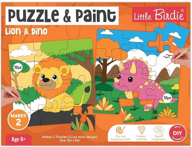 ITSY Bitsy DIY Paint and Play Jigsaw Puzzle Kit - Lion & Dino, 1 Box
