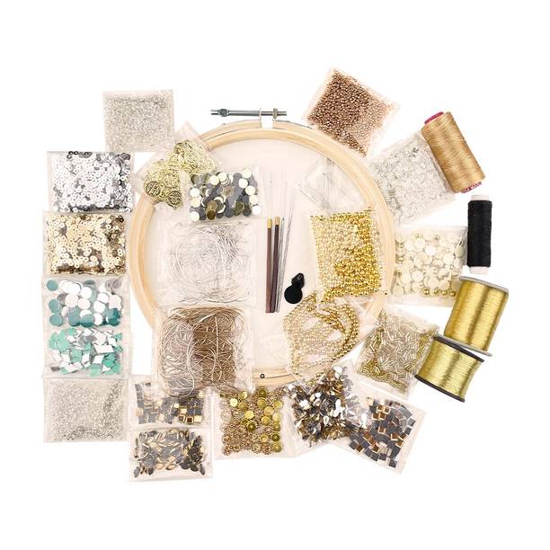 Qroof Aari Work Materials Kit Combo Pack Set of Maggam Golden Kit