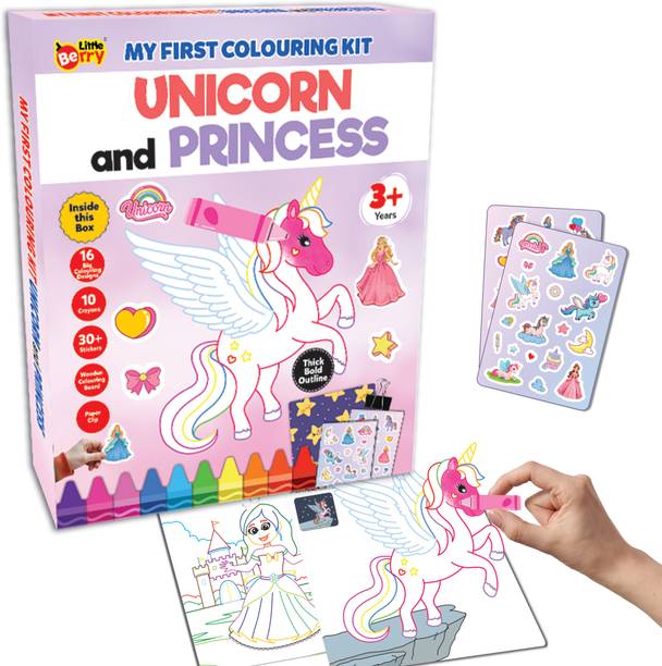 Little Berry My First Colouring Kit for Kids: Unicorn & Princess - Colouring Set with Crayons