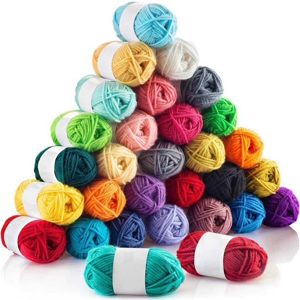 KHUSHA CREATIONS 4 Ply Wool Ball Hand Knitting Yarn/Crochet Hook Yarn ( Pack of 15 , Multicolor)