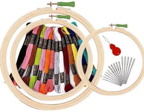 KHUSHA CREATIONS Embroidery Hoops, Threads, Needles & Threader Kit/ DIY Hand Embroidery Kit