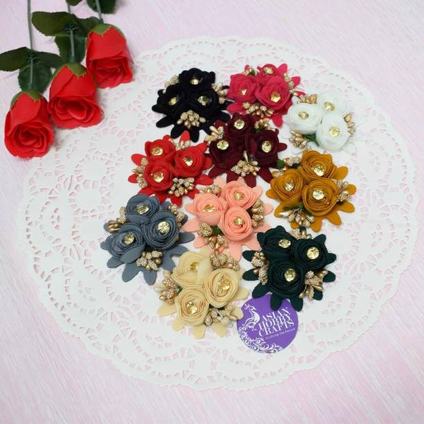 ASIAN HOBBY CRAFTS Fabric Flower Set of 10pcs (Multicolor)