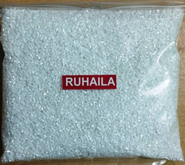 RUHAILA WHITE-11/0-3MM GLASS CUT BEADS (KATDANA) FOR ART CRAFT JWELLERY-TOTAL 400 GRAMS