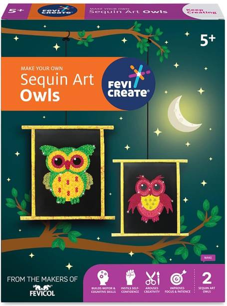 फेविक्रिएट Make Your Own Sequin Art Owl Learning Craft and DIY Kit for Kids