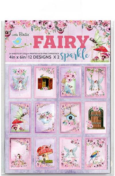 LITTLE BIRDIE FAIRY SPARKLE JOURNALING CARDS 4 X 6inch 250gsm Pack of 2 - (24Sheet Each Pack)