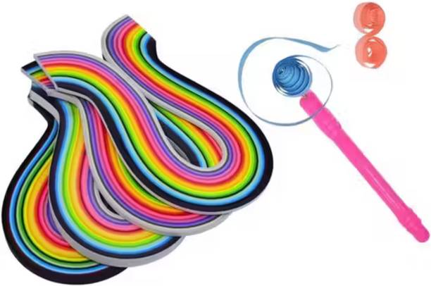 KHUSHA CREATIONS 4 Packets Multicolor Paper Quilling Strips Set with Quilling Tool for DIY Craft