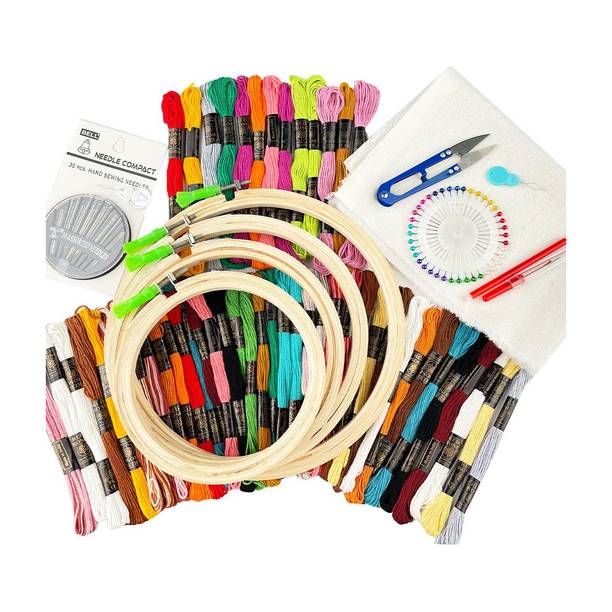 Qroof Embroidery Materials Kit New ,50 Colour Threads Beginner Supplies Tool