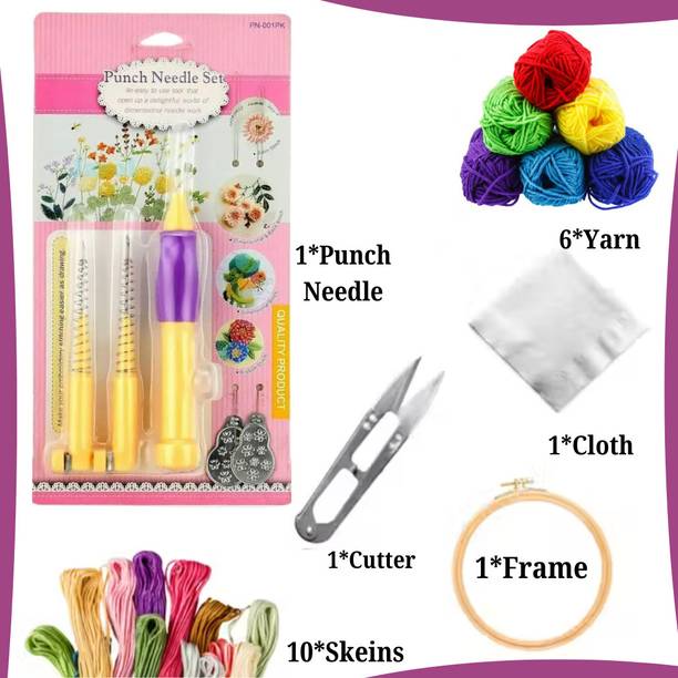 Qroof Punch Needle Embroidery Set with 3 Sizes Needle Pen Kit,