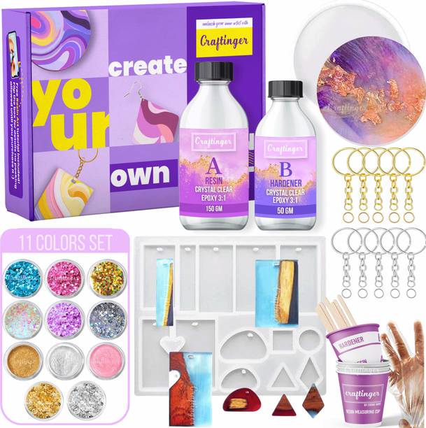Craftinger Diy Resin Keychain Making Kit With Crystal Clear Epoxy Moulds Art Craft