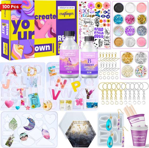 Craftinger Resin Art Keychain Coaster Earring Making kit With 200 Gm Epoxy Resin & More