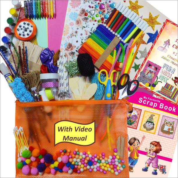 INDIKONB 33 in 1 DIY Crafts Kit Set for Girls and Boys with Art and Craft Supplies for Kids Scrapbook Drawing Book, Pom Pom Bottle for all ages 8-10, age 9-12, age 12-16 old (Multicolour)