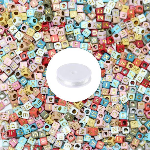 Qroof Multi Colored Cube Acrylic Alphabet Letter A-Z Cube Beads Jewelry Making