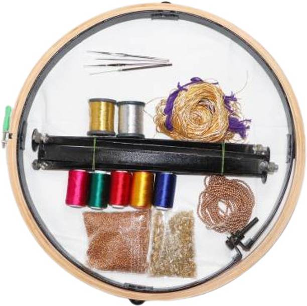 Sigmatech Aari Work 18" Wooden Stand Hoop with 15 Items Embroidery Materials Kit7
