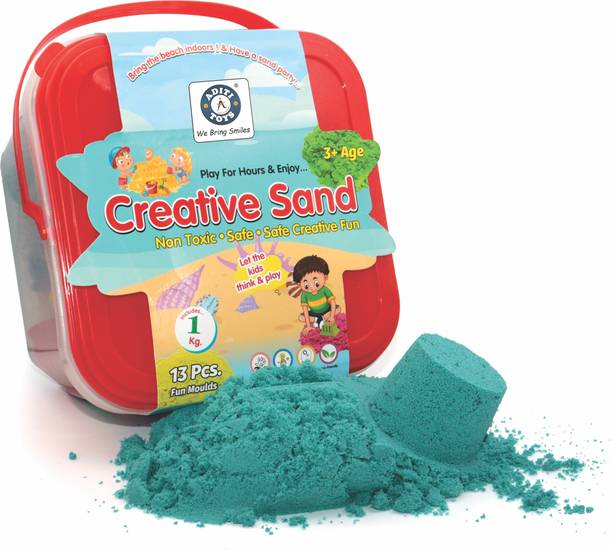 Aditi Toys 1kg Creative Sand Box For Kids, Sand Kit With 5 Large Moulds & 8 Small Moulds