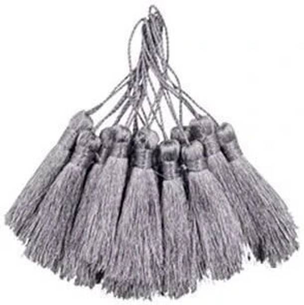 BanteyBanatey Handmade Long Zari Tassels Pack of 10,DIY Wall Crafts and Projects (Silver/Grey)