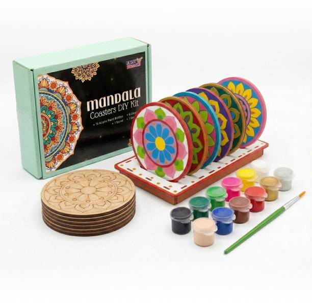 early bounce Wooden DIY Mandala Tea Coasters Paint Art and Craft Kit 4+ Yr Set of 6