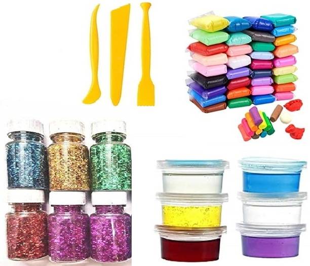 Eclet 6Crystal Slime 12 Air Dry Clay And 6 Glitter Box Combo Gift for Kids-Q